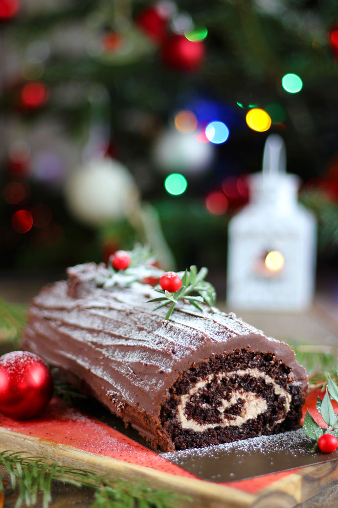 Bûche de Noël roulée, chocolat châtaigne, recette - Vegan Pratique