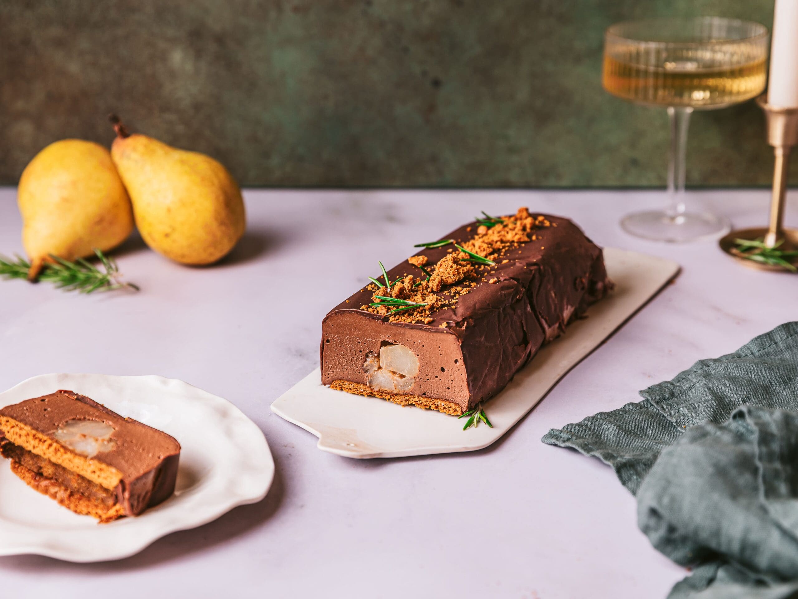 Bûche poire et chocolat, recette - Vegan Pratique